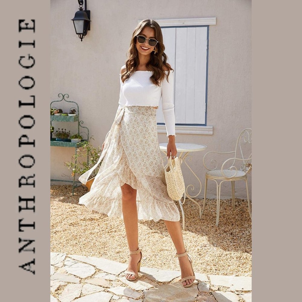 Anthropologie Little Lies Button Front High Low Silk Blend Skirt
